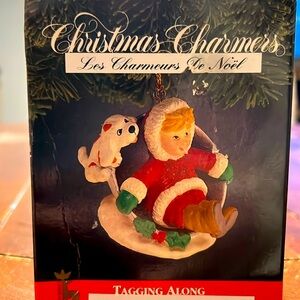 1991 Santas Best Christmas Charmers First Edition Ornament “Tagging Along” BNIB